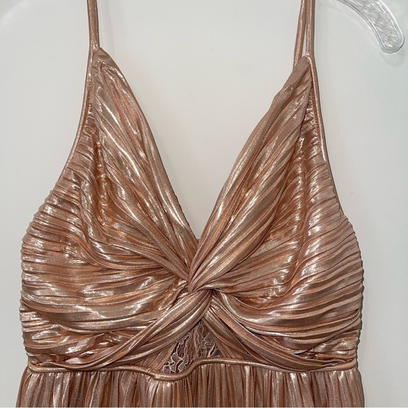 Sabina Musayev Franny Deep-V Satin A-Line Rose Gold midi Dress - Picture 9 of 11